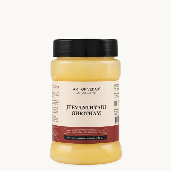 Art of Vedas Jeevanthyadi Ghritham, klasické ájurvédské ghí: Ashwagandha, Haritaki, kopr. Sklenice 150 g