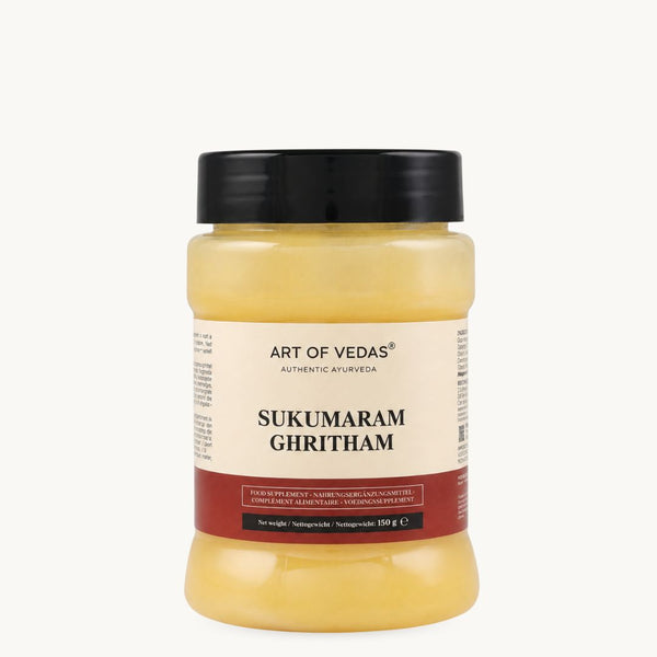 Art of Vedas Sukumaram Ghritham, klasické ájurvédské ghí: Ashwagandha, Shatavari, lékořice. Sklenice 150 g